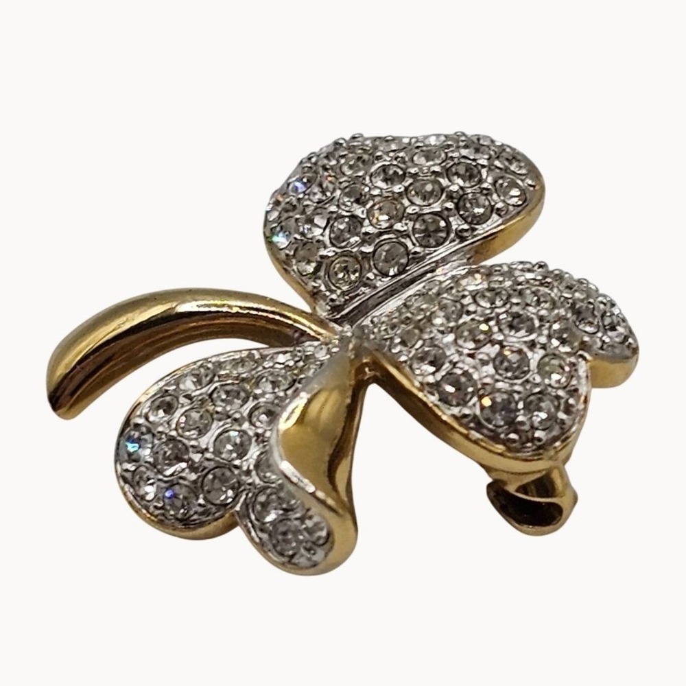 Tara Shamrock Rhinestone Brooch Gold Tone Irish St Patricks Day Lucky Clover Pin - Picture 8 of 11